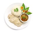 Hainanese chicken rice steamed with soya sauce