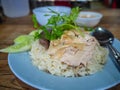 Hainanese chicken rice , Thai gourmet steamed chicken with rice, bean sauce and soup. Royalty Free Stock Photo