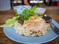 Hainanese chicken rice , Thai gourmet steamed chicken with rice, bean sauce and Royalty Free Stock Photo