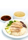 Hainanese chicken rice , Thai gourmet steamed chicken with rice,khao mun kai in Royalty Free Stock Photo