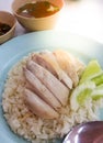 Hainanese chicken rice , Thai gourmet steamed chicken with rice. khao mun kai in Thai speak. Most favorite famous Chinese food