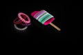Hair accessories, colorful hair scrunchies isolated on black background