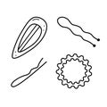 Hair accessories doodle style, vector illustration of hair bands and hairpins. Web barber icons or hairstyles concept