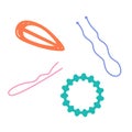 Hair accessories doodle style, vector illustration of hair bands and hairpins. Web barber icons or hairstyles concept