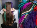 Girl with colored braids hairstyle