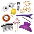 Hair accessory vector hairpin or hair-slide and hair-clip ponytailer for girlish hairstyle illustration fashion