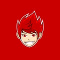Anime style boy head smile logo design