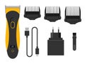 Hair and beard clipper trimmer set isolated on a white background. Electric hairdressing equipment, hair clipper and