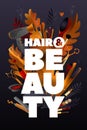 Hair and Beauty Style. Colorful hairdresser decorative illustration with beauty haircut accessories and equipment with big white