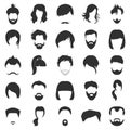 Hair 25 black simple icons set for web