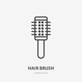 Hair brush flat line icon. Makeup beauty care sign, illustration of barbershop accessory. Thin linear logo for cosmetics