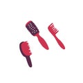 Hair brush icon set. Comb signs. Hand drawn flat vector illustration Royalty Free Stock Photo