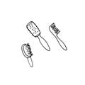 Hair brush icon set. Comb signs. Hand drawn vector illustration Royalty Free Stock Photo