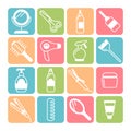 Hair care accessories and instruments icons set