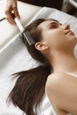 Hair Care. Beautiful Woman Receiving Brushing Beauty Treatment Royalty Free Stock Photo