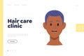 Hair care clinic online service landing page template with stressed frustrated man face portrait
