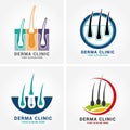 Hair care dermatology logo icon set with follicle medical diagnostics symbols. Alopecia treatment and transplantation concept. Vec Royalty Free Stock Photo