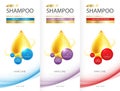 Hair care design of shampoo. cosmetic for design the effects of protection and shine and radiance of hair on a bright. Vector