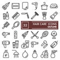 Hair care line icon set, beauty symbols collection, vector sketches, logo illustrations, cosmetics signs linear