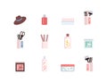Hair care products flat color vector objects set