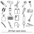 Hair care theme black simple outline icons set eps10