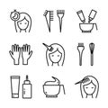 Hair coloring linear icon. Permanent hair dyeing. Beauty parlor. Hairdresser services. Thin line customizable illustration. Vector