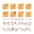 Hair coloring process. Thin line icons