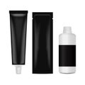 Hair coloring set package - tube, stick, bottle. 3d realistic mock up template