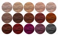 Hair colors palette on white background, top view. Collage Royalty Free Stock Photo