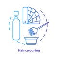 Hair colouring blue concept icon. Hair highlighting and dyein idea thin line illustration. Hairdresser salon