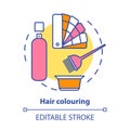 Hair colouring concept icon. Hair highlighting and dyeing, hairdo. Hairstyling idea thin line illustration. Hairdresser