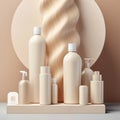 Hair cosmetics bottles color background copy space