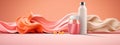 Hair cosmetics bottles color background copy space