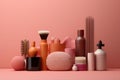 Hair cosmetics bottles color background copy space