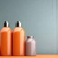 Hair cosmetics bottles color background copy space