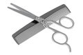 Hair cutting scissors and comb crossed, 3D rendering