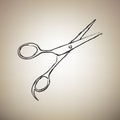 Hair cutting scissors sign. Vector. Brush drawed black icon at l Royalty Free Stock Photo