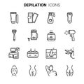 Hair depilation, laser hair removal. Linear icons