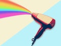 Hair dryer blowing rainbow flat design illustration