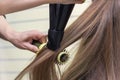 hair dryer drying. hair styling in a beauty salon