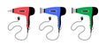 Hair dryer flat icon. Hairdressing equipment sketch. Professional tool. Vector illustration. Barber symbol