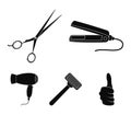 Hair dryer, hair straightener, razor. Hairdresser set collection icons in black style vector symbol stock illustration Royalty Free Stock Photo