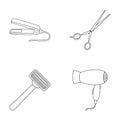 Hair dryer, hair straightener, razor. Hairdresser set collection icons in outline style vector symbol stock illustration Royalty Free Stock Photo
