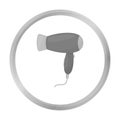 Hair dryer icon in monochrome style isolated on white background. Hairdressery symbol stock vector illustration. Royalty Free Stock Photo