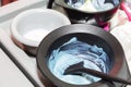 Hair dye in bowls and brush for hair coloring Royalty Free Stock Photo