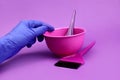 Hair dye kit pink plastic bowl and brush