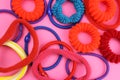 Hair elastic rings on a pink background