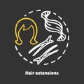 Hair extensions chalk concept icon. Clip in hair remy tapes, wig and accessories. Hairstyling and hairdo idea