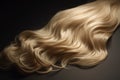 Hair extensions isolated on black background. Top view. Curly wavy hair. Blonde wavy hairstyles. Temporary hairstyle for special