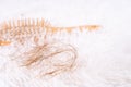 Hair fall problem, closeup comb and problem hair. Healthcare medical or daily life concept